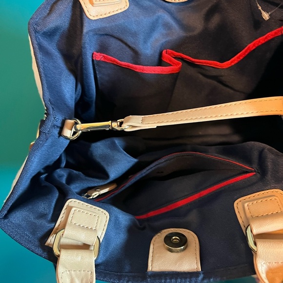 Tommy Hilfiger Pink and Cream Striped Tote Purse with Gold Hardware - Picture 4 of 4